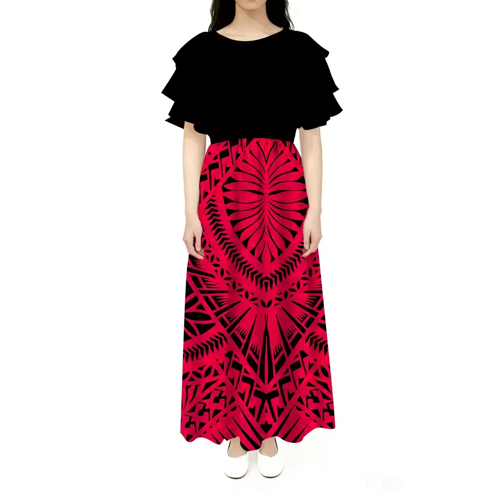 

Customized Hawaiian Style Design O-neck Short Sleeve Dress Fiji Samoan Polynesian Tribal Print Women Beach Long Dress