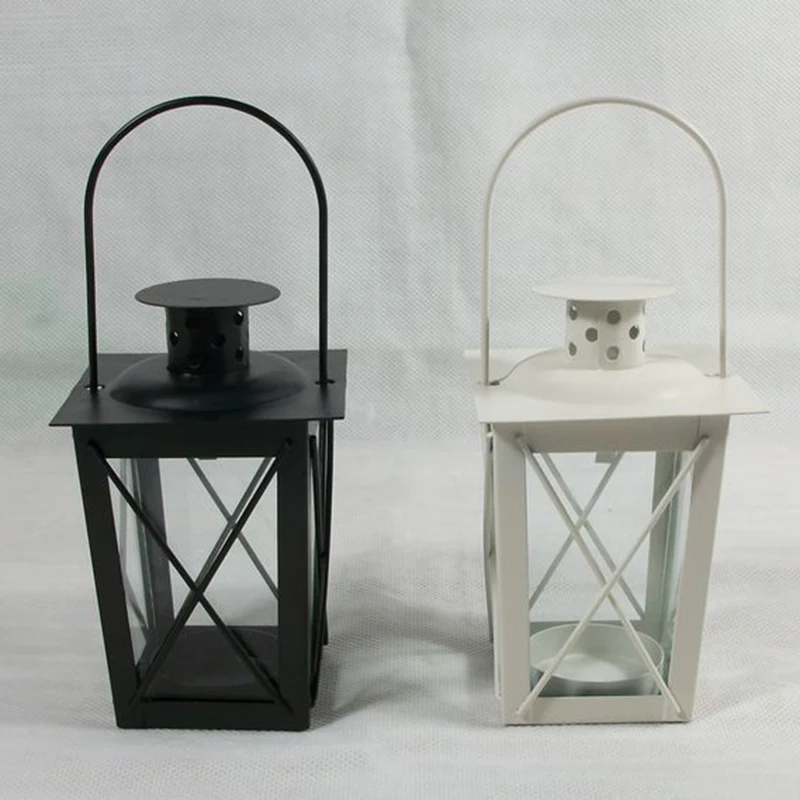 Retro Metal Lantern Candle Holder Garden Night Wedding Outdoor Tea Light British Iron Romantic Wedding Style Black White