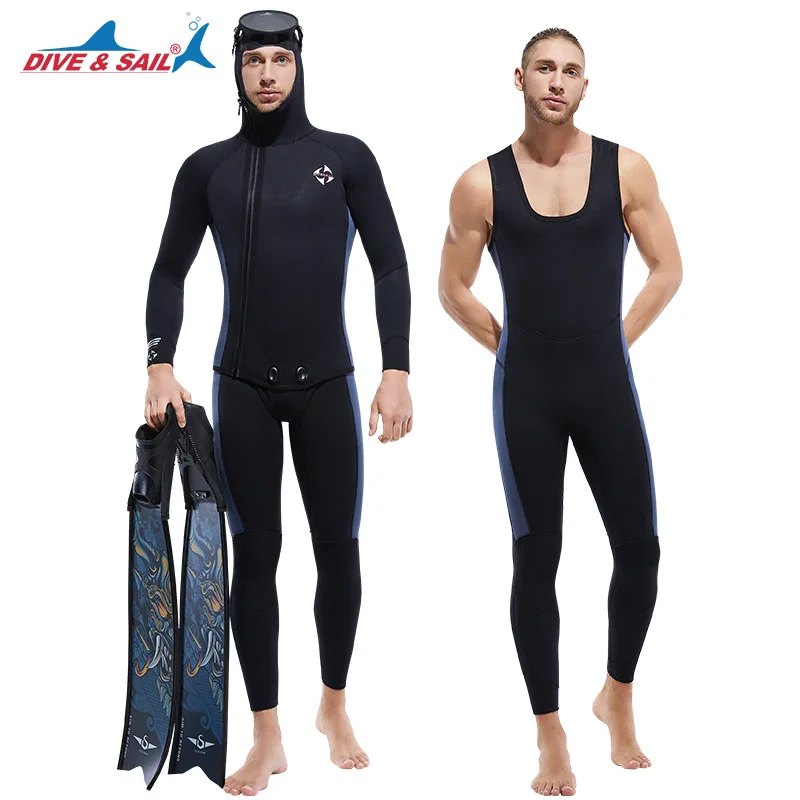 

Men Women 5MM SCR Neoprene Freediving Spearfishing Winter Diving Suit Warm Mercerized Velvet Lining Fishing Suit Wetsuit