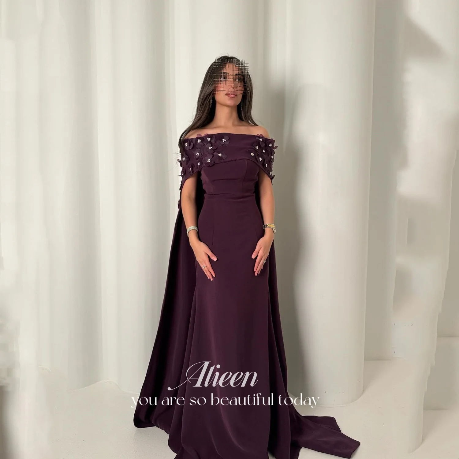 

Aileen Vestidos De Festa Elegant Party Dresses 2025 فساتين سهرة Deep Purple Women Evening Dress Customized Shawl 3 Flowers Prom