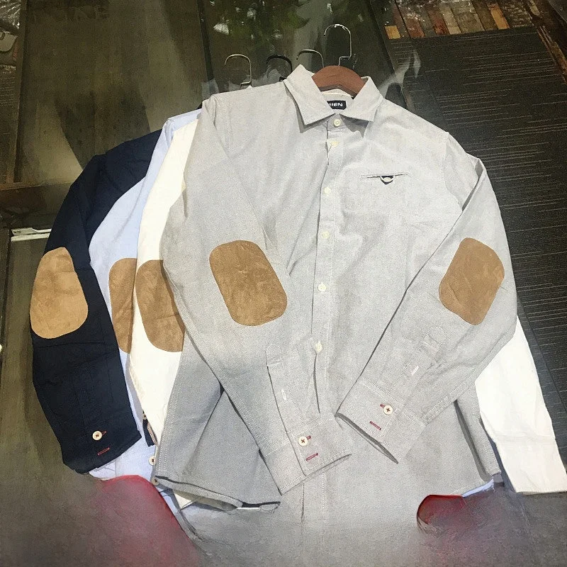 

Classic Men's Long Sleeve Shirt Fashionable Urban Style Standard Fit Color Woven Suede Patch Elbow Patch Autumn Warm Casual W...