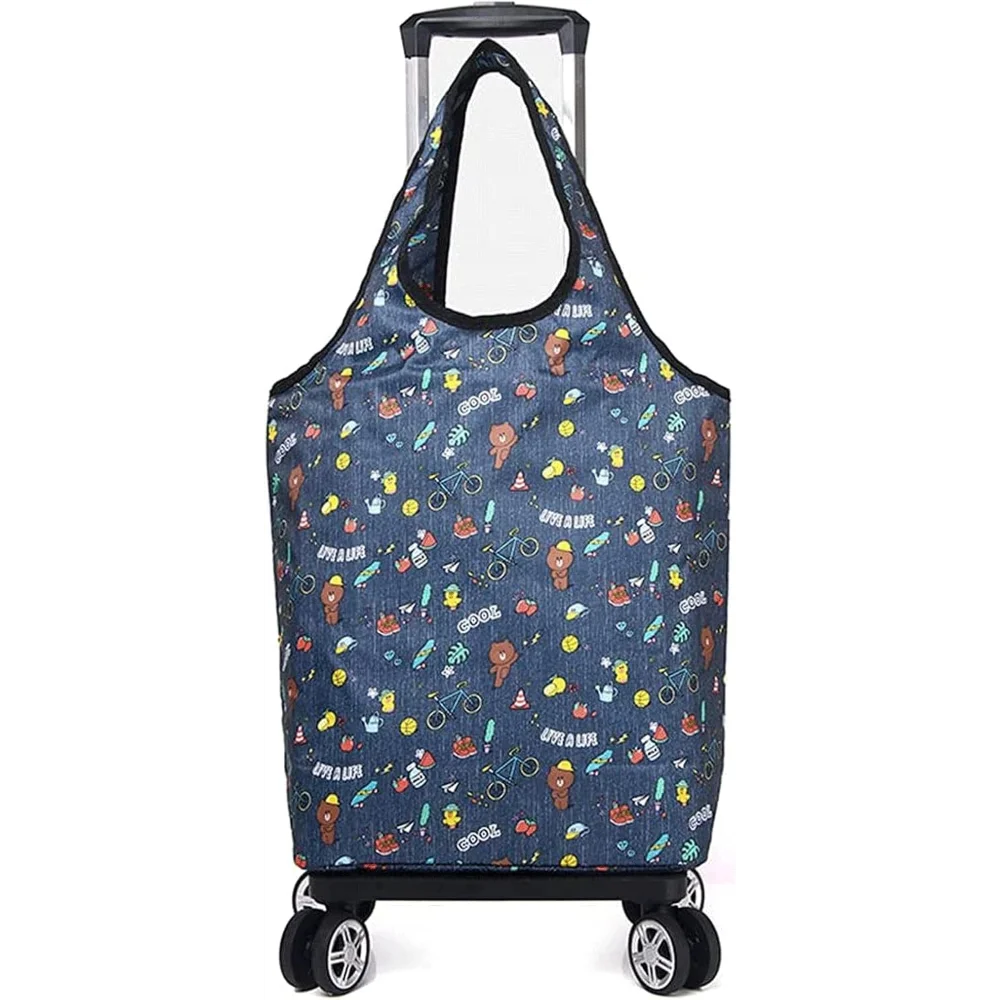 

Trolley Foldable Aluminum Shopping Cart with Detachable Heavy Duty Bag Portable 2 in 1 Trolley for Supermarket Travel Picnic