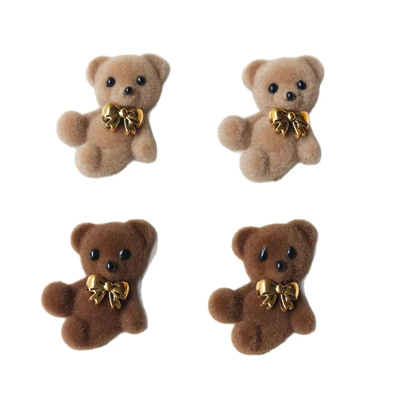Newest 50pcs/lot color Flocking effect animals cartoon bears shape resin beads diy jewelry garment hair accessory