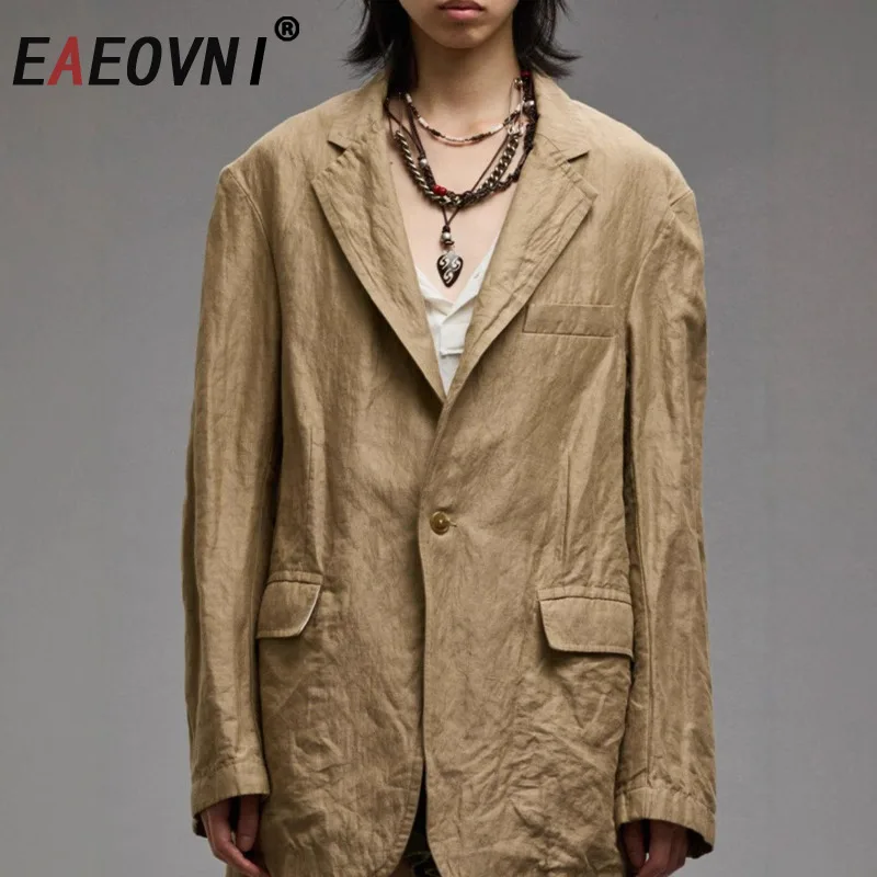 

EAEOVNI винтажный дизайн со складками, пиджак, женский осенний новый хаки, куртка на пуговицах с длинными рукавами, темперамент 2025, новая модная одежда