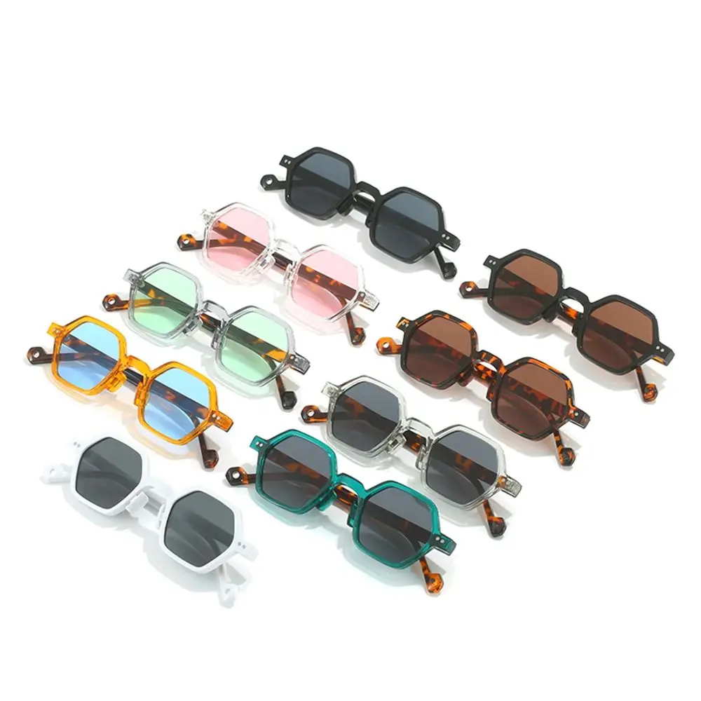 Vintage Polygon Square Sunglasses Fashion Hexagon Clear Ocean Lens Shades UV400 Rivets Sun Glasses for  Women Men