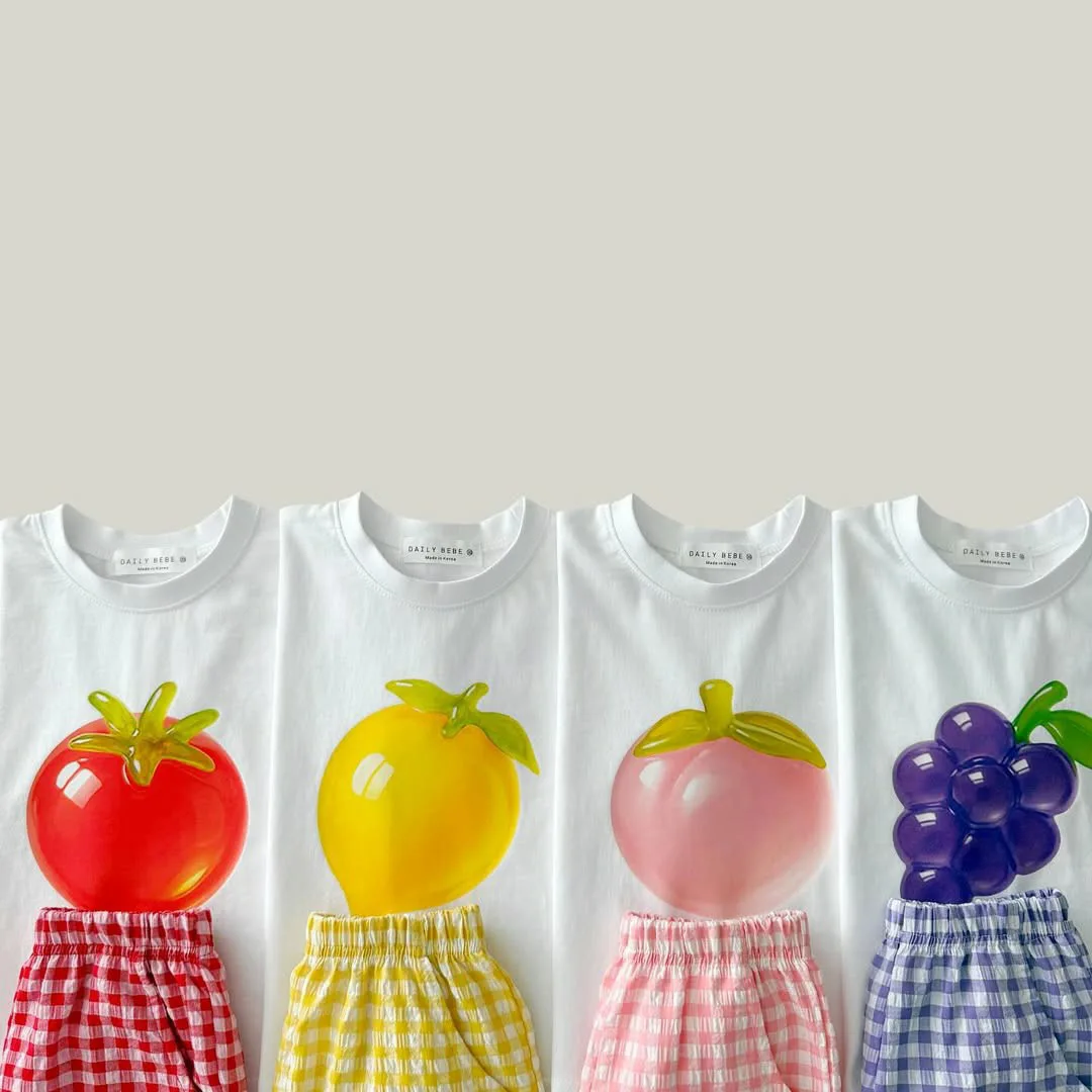 

2026 Summer New Children Short Sleeve Clothes Set Boys Girls Cartoon Print T Shirts + Plaid Shorts 2pcs Suit Cotton Kids Outfits