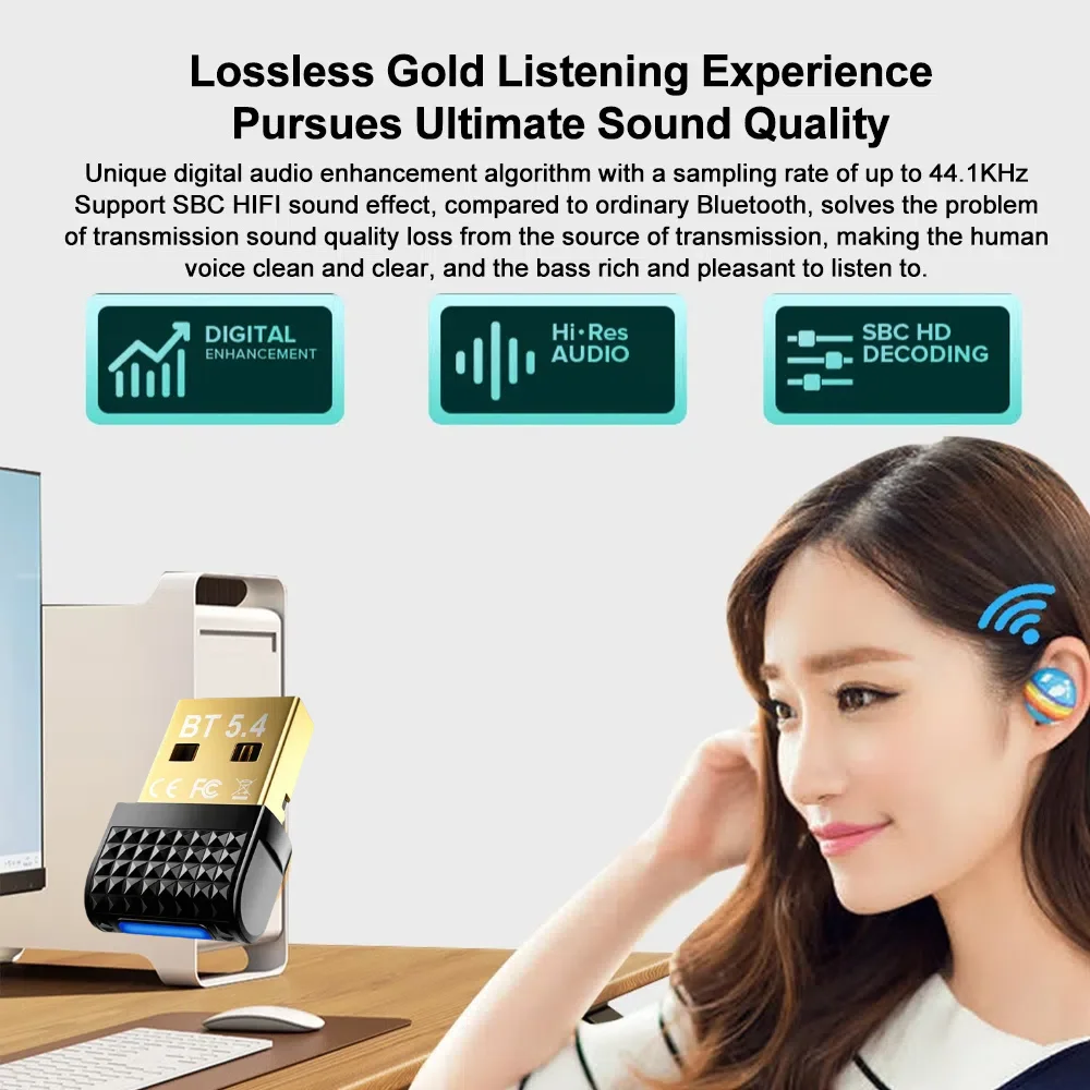 Bluetooth 5,4 USB-адаптер-передатчик Bluetooth аудио ключ приемник беспроводной мини-адаптер для динамика мышь компьютер ноутбук ﻿