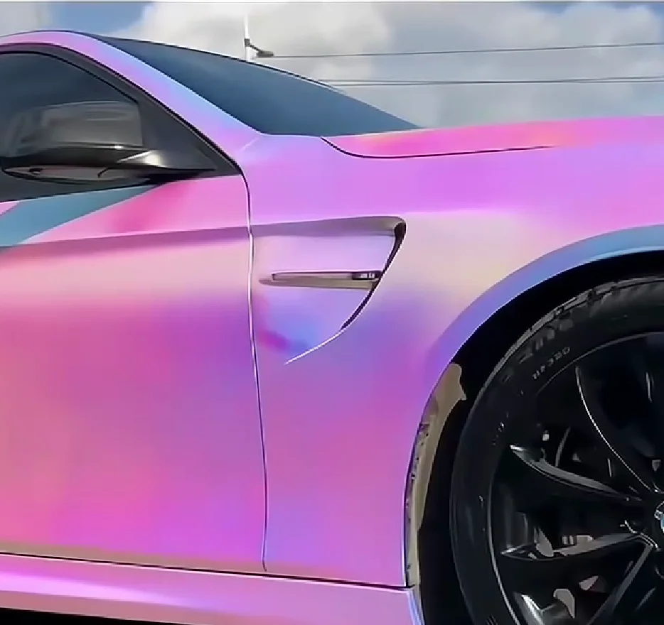 Rekbaar materiaal Low Tack lijm autodecoratie vinylsticker Kleurrijke matte regenboog chroom vinylsticker voor autoverpakking