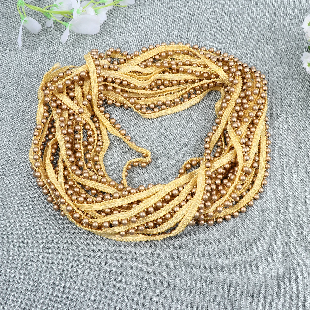 

Clothes Pearl Lace Webbing DIY Ribbon Fabric Pearls for Clothing Golden Accessories