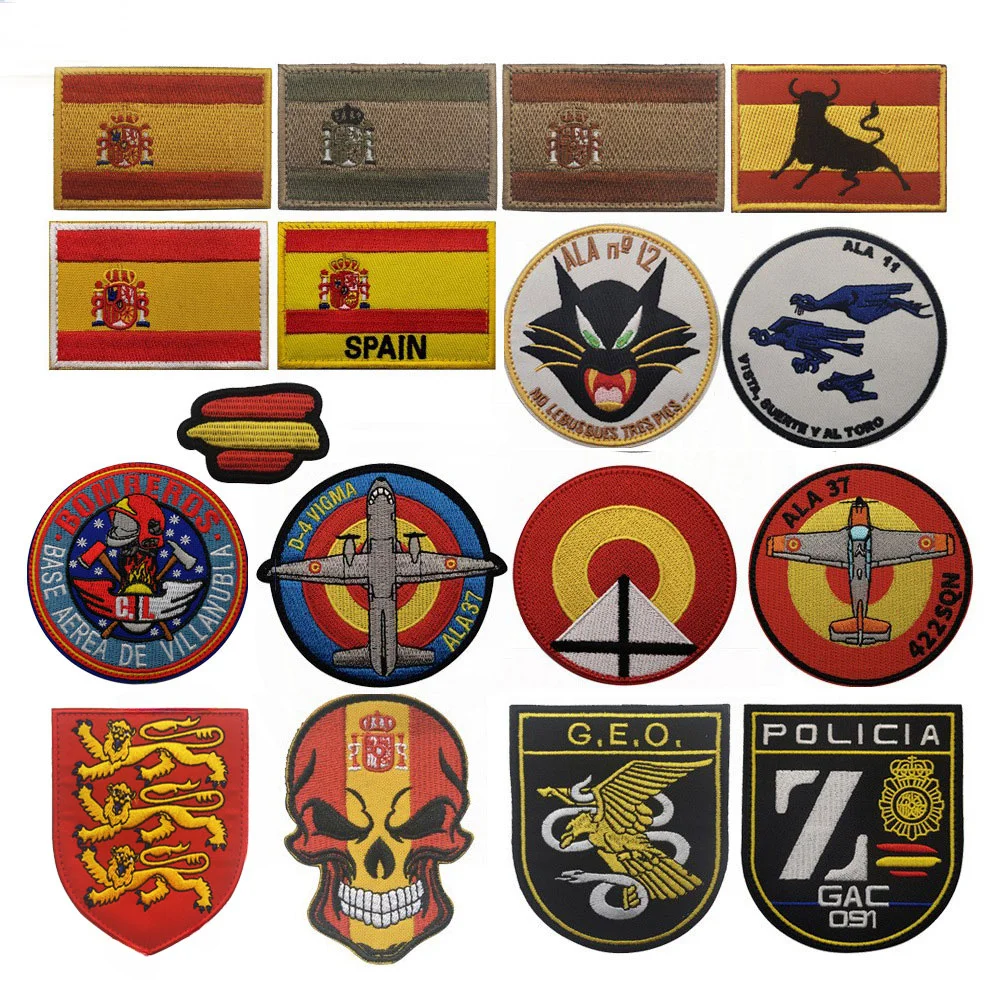 Spain Flag Embroidery Patch Military Tactical Patches Skull Hook&Loop Morale Badge Stickers Clothing Backpack Helmet Applique