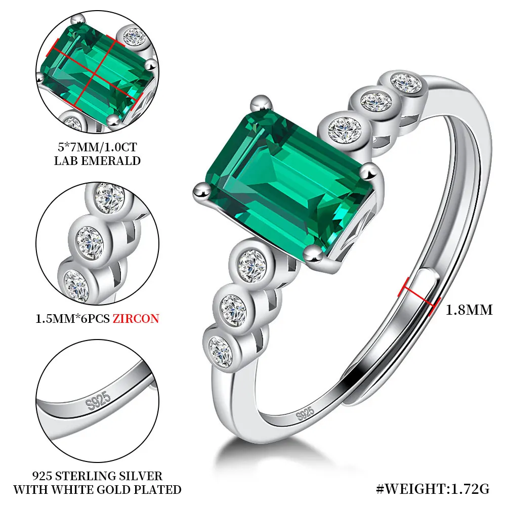 M-JAJA Lab Emerald Wedding Band for Women 925 Sterling Silver 5*7MM Adjustable18K Gold Gemstones Diamond Rings Luxury Jewelry