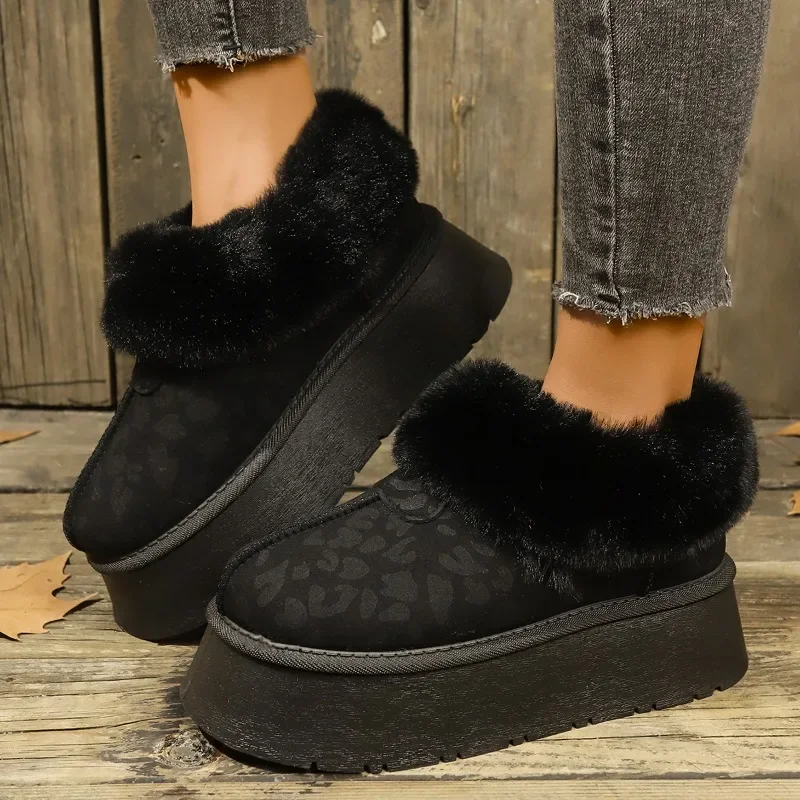 Winter New Platform Women Snow Boots Black/Chestnut Thick Soled Slip-On Cotton Shoes Warm Plush Ankle Boot Botas Mujer