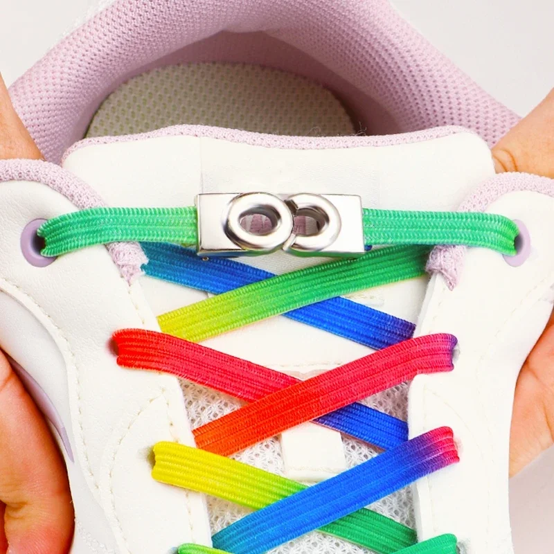 NEW Colourful Elastic Laces Sneakers Lock No Tie Shoelaces Kids Adult 8mm Wide Flat Shoelace Without Ties Shoes Accessories
