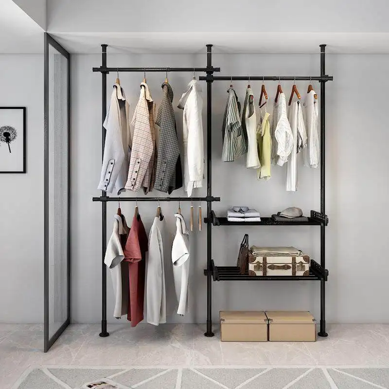 

No punching hanger Floor-to-ceiling bedroom simple coat rack Household indoor hanger Stainless steel telescopic rod drying rack