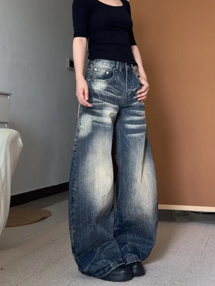 

Retro American Style High Waist Wide Leg Jeans Men Women Loose Fit Slimming Trousers Casual Wear Non-Stretch Denim Jeans