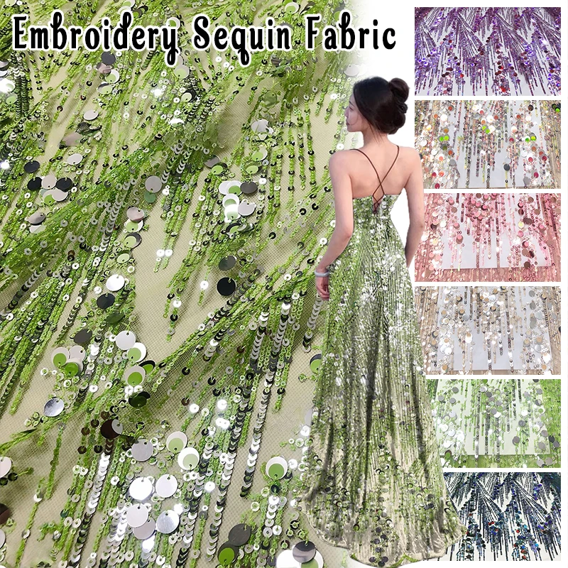 

1 Yard Sequin Embroidered Mesh Lace Fabric Heavily Decorated with Glitter for Women Dress Top Jacket Diy Fashion Sewing