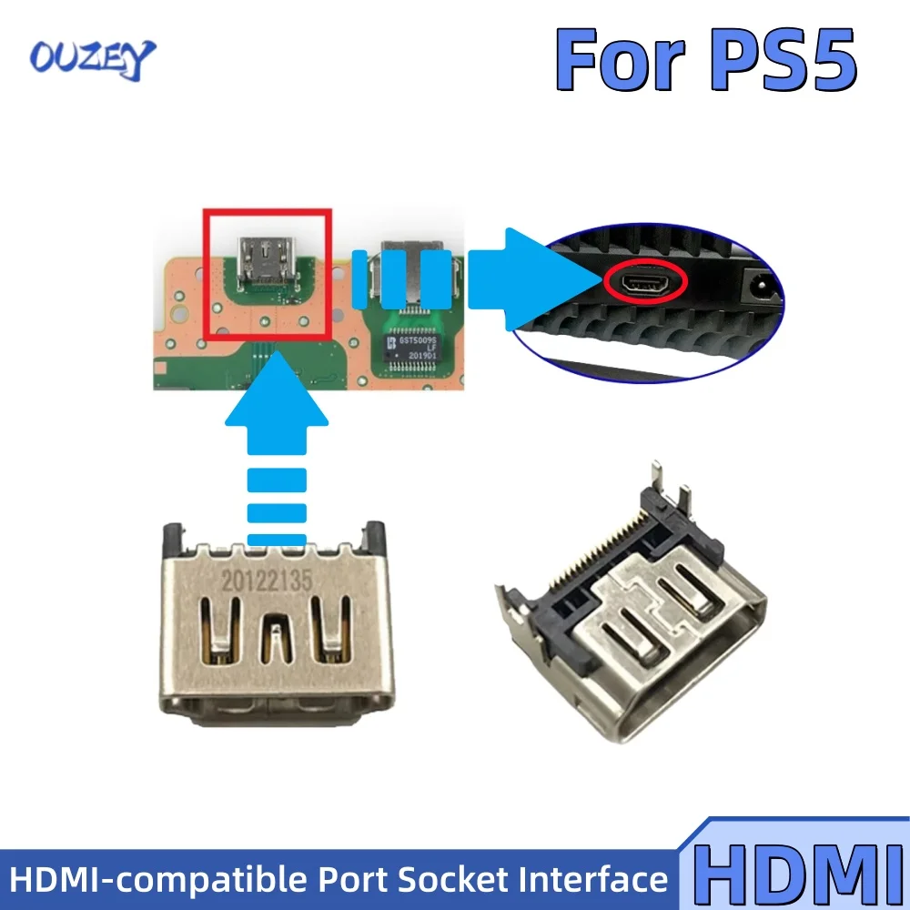 

5PCS For PS5 HDMI-compatible Port Socket Interface Connector New Replacement Motherboard Soldering HDMI Port Connector Socket
