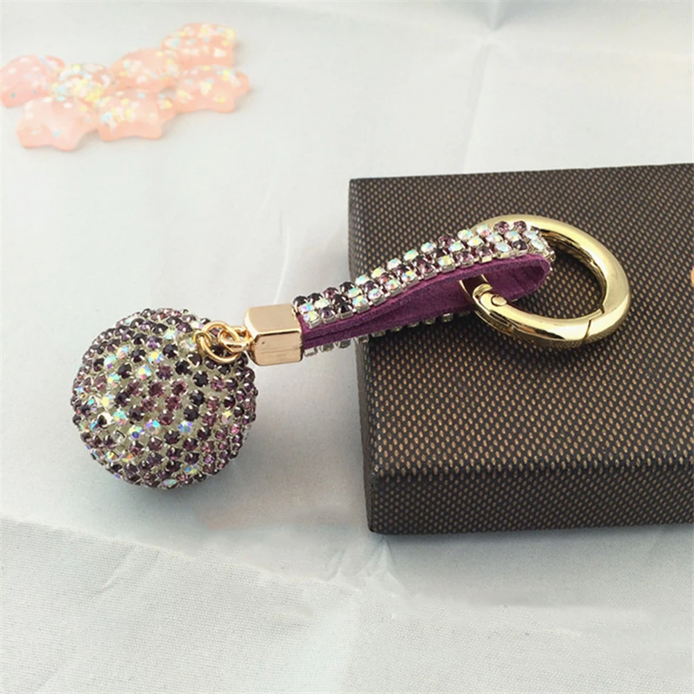 Multicolor Rhinestone Crystal Ball Car Keychain Leather Strap Charm Pendant Key Ring Women Men Car Key Chains Fashion Jewelry