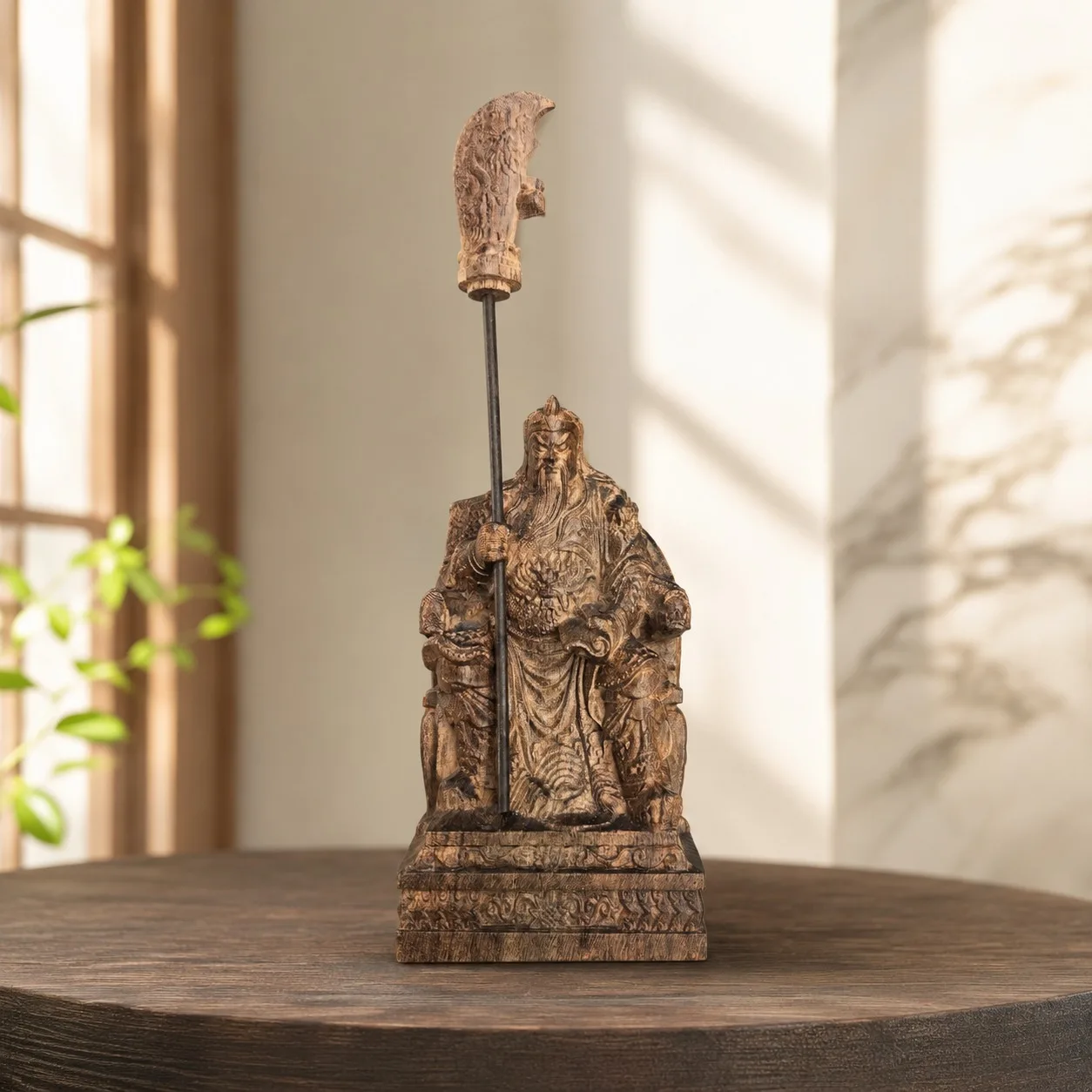 Hand Carved Vietnamese Agarwood Guan Gong Statue Reading Spring Autumn Annals for Traditional Chinese Home Office Decor Gift