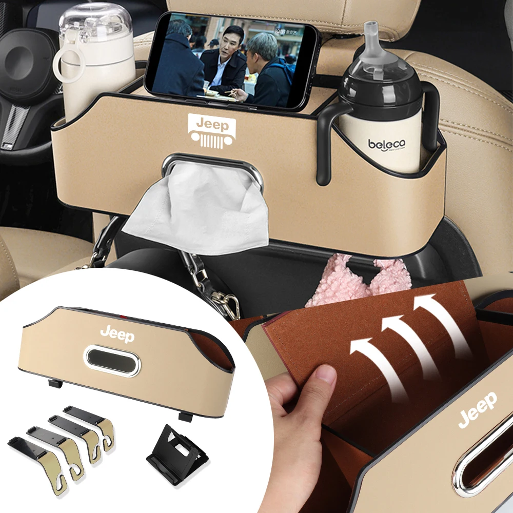 

Car Seat Back Multifunctional Storage Box Water Cup Holder Tissue For Jeep Compass Rubicon Grand Cherokee Wrangler Renegade JK