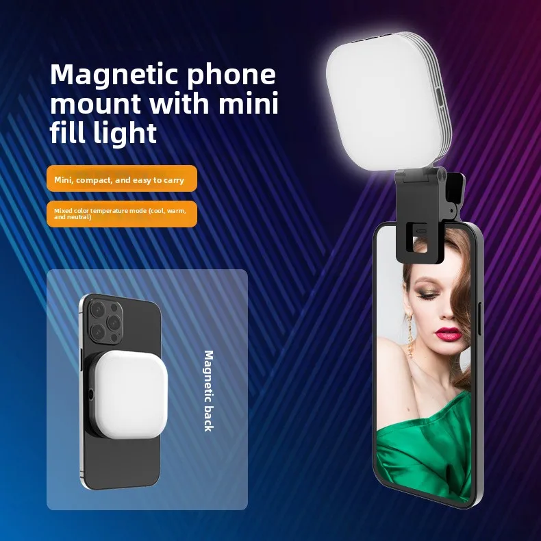 Magnetic Mini Pocket LED Light 1000mAh Rechargeable 3-Color Temperature 3000-6500K CRI90 for Phone Selfie Vlog Live Stream
