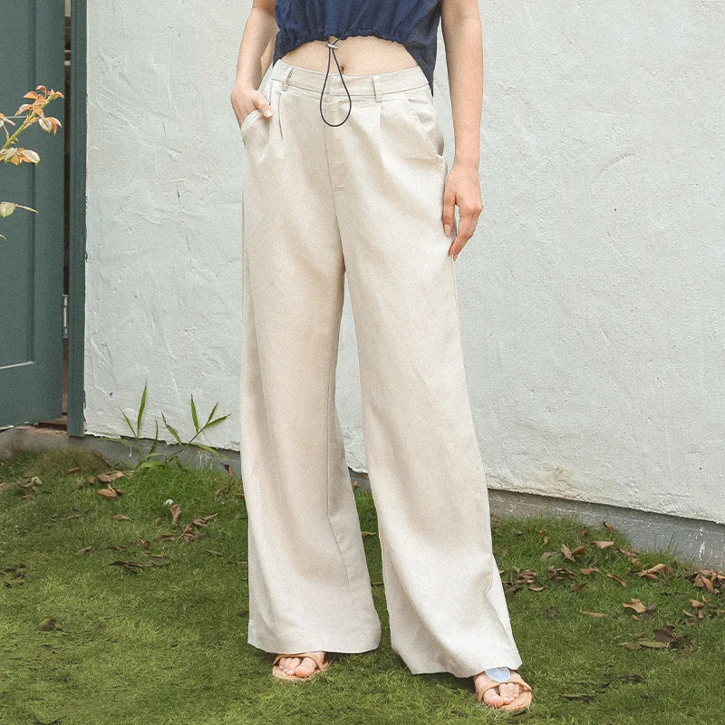 

Women's Casual Ramie Cotton Straight Pants 2025 Summer New Chic Loose Long Suit Pants Office Ladies Trousers roupa feminino