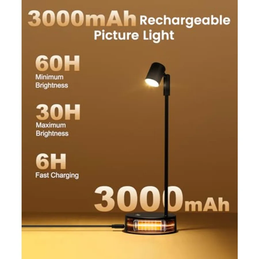 Magnetic Picture Light for Wall, Battery Operated 3 Color LED Art Lighting for Paintings, Wireless Rechargeable Dimmable Poster