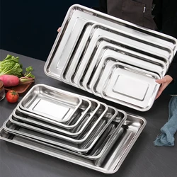 Rectangular Food Shallow Trays Stainless Steel Barbecue Fruit Storage Plate Steamed Dish Pastry Baking Pan Kitchen Utensils