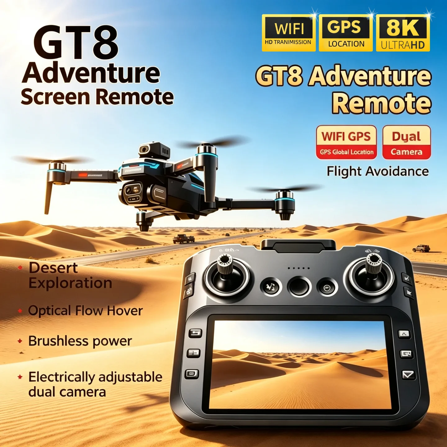 Professional Dual Camera GT8 8K GPS Drone FPV Brushless Motor Optical Flow Hovering Folding Quadcopter 4K RC Dron Toy