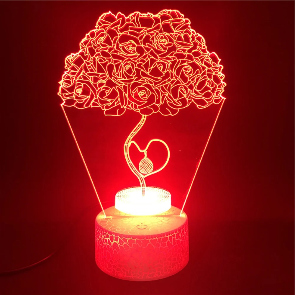 3D Heart Rose Potted Plant Lamp Led Night Light for 16 Colors Changing Home Party Decor Nightlight Birthday Christmas Gifts