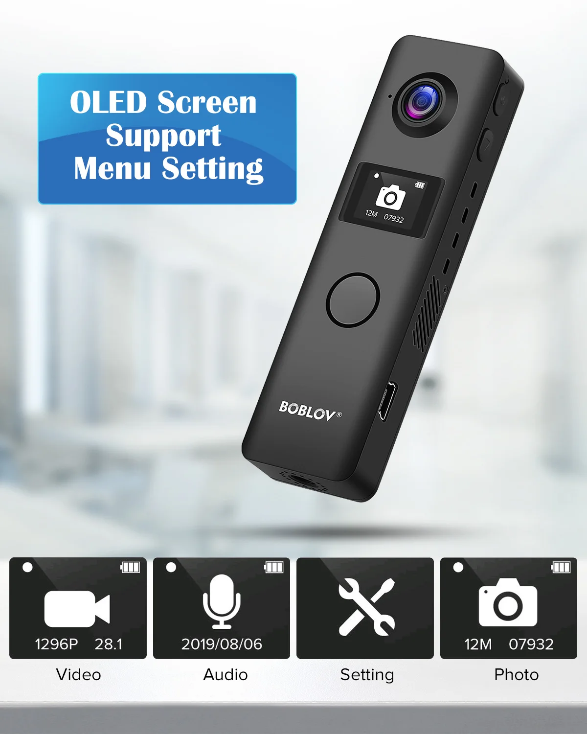 C19 Mini Wifi Camera 1080P Body Camera with OLED Screen External Memory Support 4H Video Record for Teaching/Speach/Police Duty