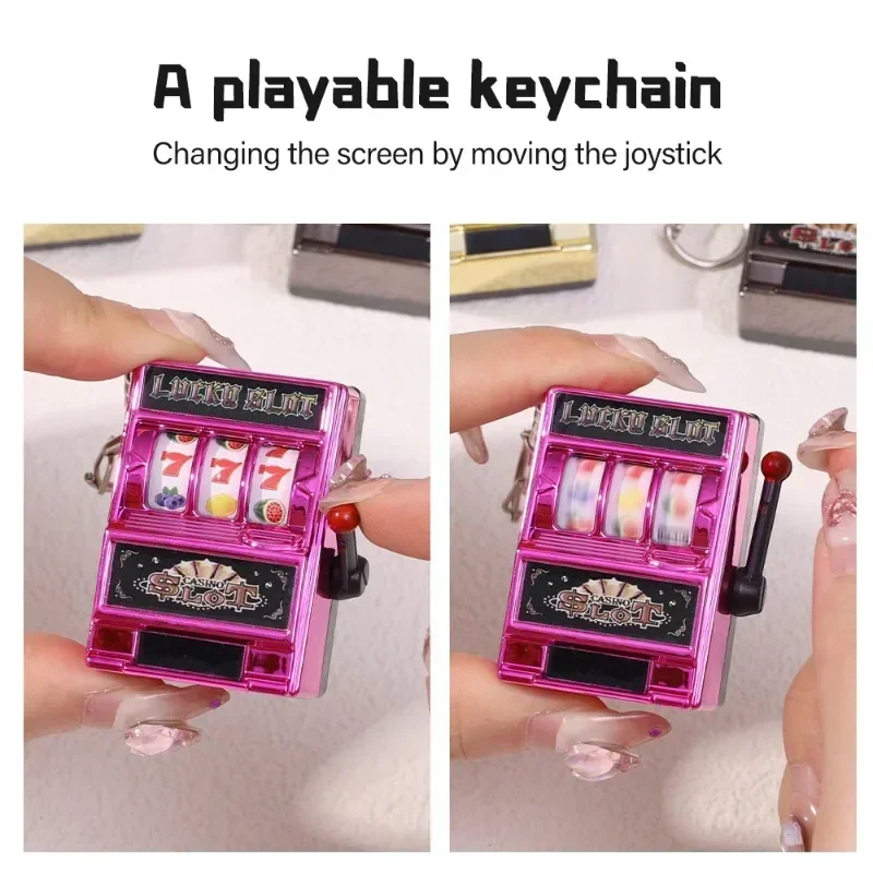 Mini Gambling Slot Machine Key Chains Creative Arcade Pocket Fruit Lucky Jackpot Gadget Antistress Toy Funny Games Keychain Ring