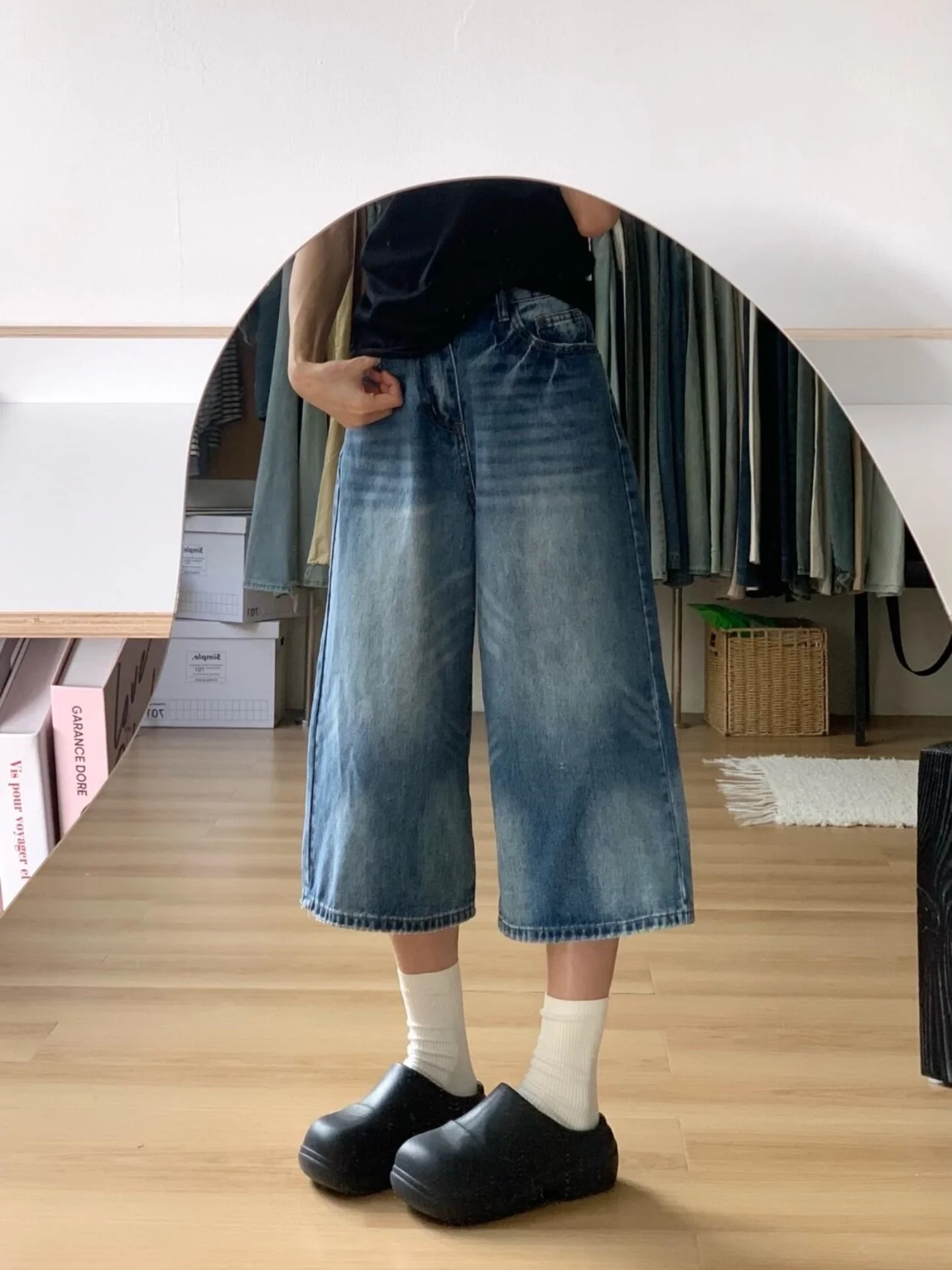 

American Style High Waist Wide Leg Jeans Shorts Women's Summer New plus Size Loose Slimming Effect Casual Wear Denim Shorts