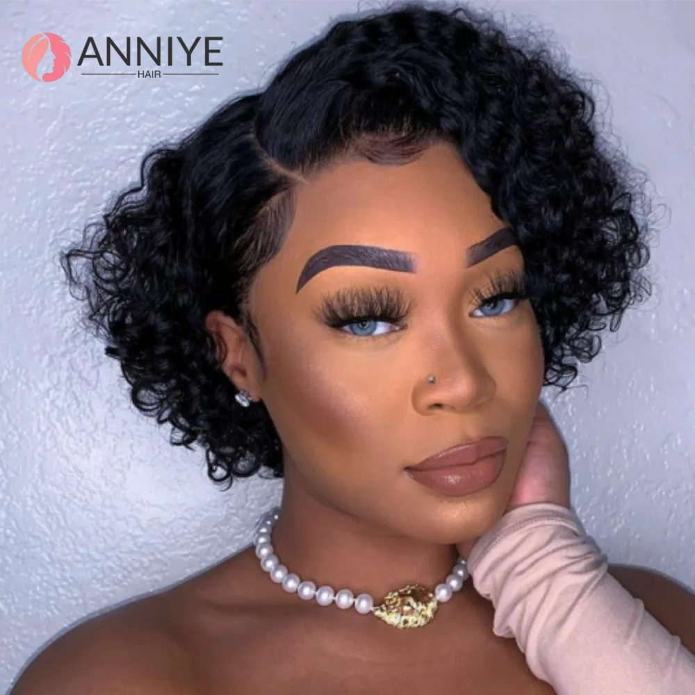 

12A 180% Density Lace Front Water Wave Wig Pixie Cut Wig 13X4 Full Lace Wig Bob Wig Human Hair Wigs For Women Pre Plucked ANNIYE