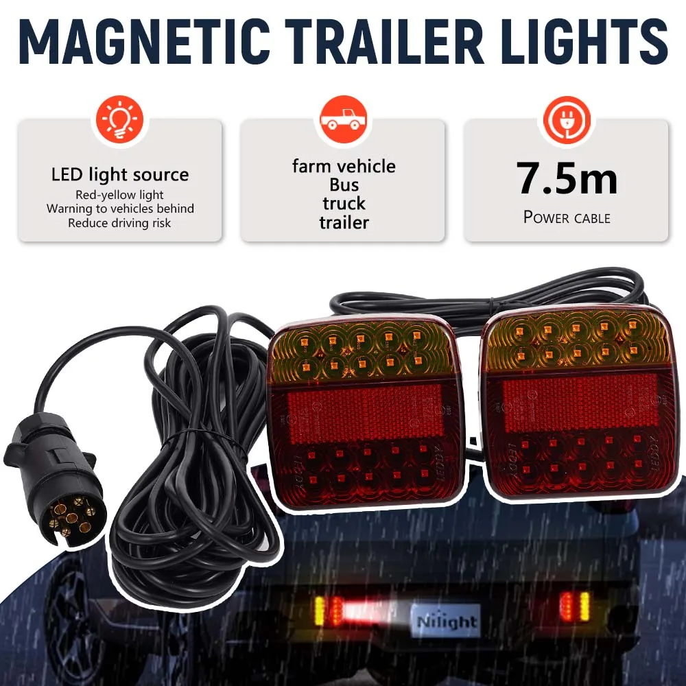 12V Magnetic LED Trailer Light Kit Warning light Tow Tail Lights 7-Pin Turn Signal Lamps Waterproof High-Brightness Brake Light