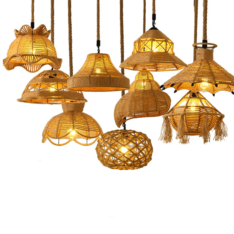 

Hemp rope chandelier retro creative personalized art lamp, outdoor bedroom dining room lighting fixture