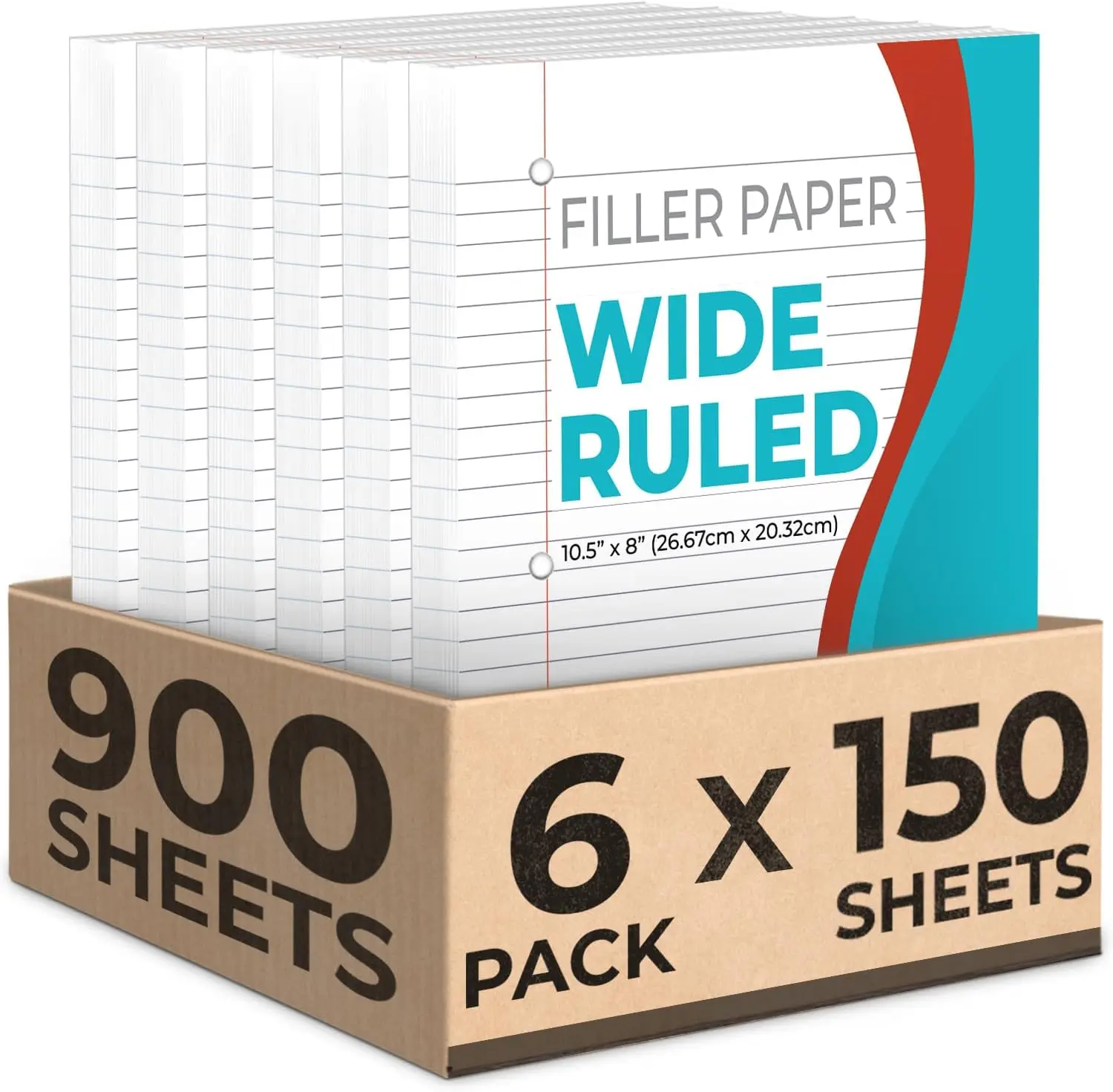 

Loose Leaf Paper 900 Sheets 6 Pack Wide Ruled 8x10.5 3 Hole Punched for 3 Ring Binder Bulk Office Filler