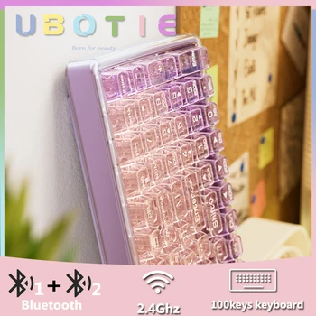 UBOTIE 투명 보라색 블루투스 키보드 및 2.4GHz USB 무선 풀 사이즈 블루투스 키보드, 맥 IOS 휴대폰 노트북용 Best5 UBOTIE 투명 보라색 블루투스 키보드 및 2.4GHz USB 무선 풀 사이즈 블루투스 키보드, 맥 IOS 휴대폰 노트북용 Best5