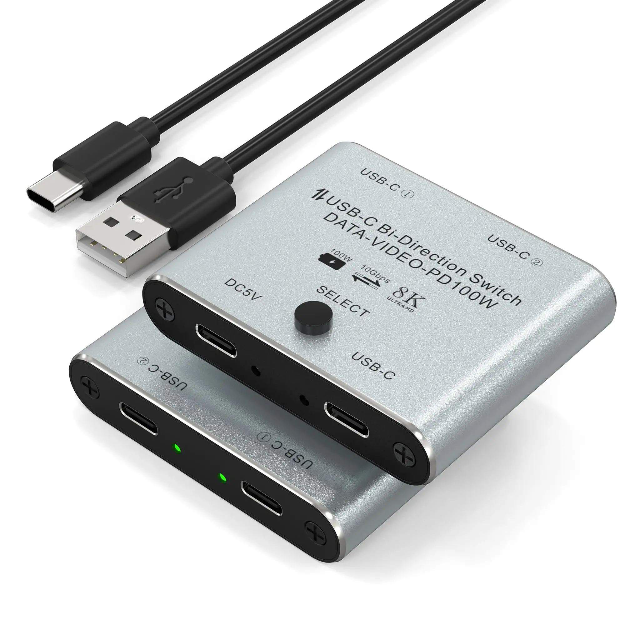 

Bi Directional USB C KVM Switch Splitter for 8K@60Hz/4K@144Hz Video Transfer+100W Charging+10Gbps Data, with Power Cable