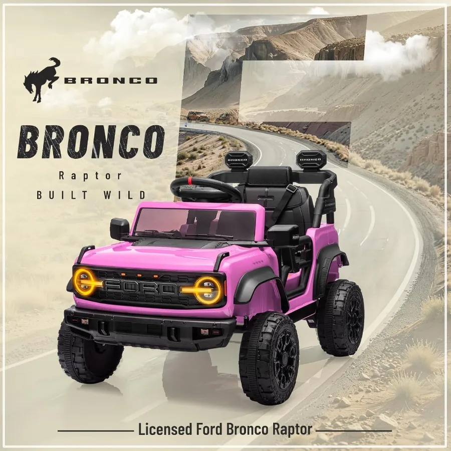 12V Ride on Toy for  Bronco Raptor Electric Car with Parent Remote Control Battery Powered Truck Car with 4-Wheel Suspension LE
