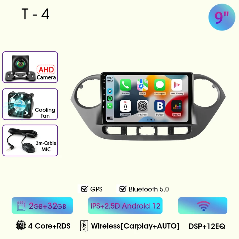 9 "Autoradio Voor Hyundai Grand I10 I 10 2013 2014 2015 2016 2017 2018 Android12 Carplay Auto Multimidia Videospeler Head Unit