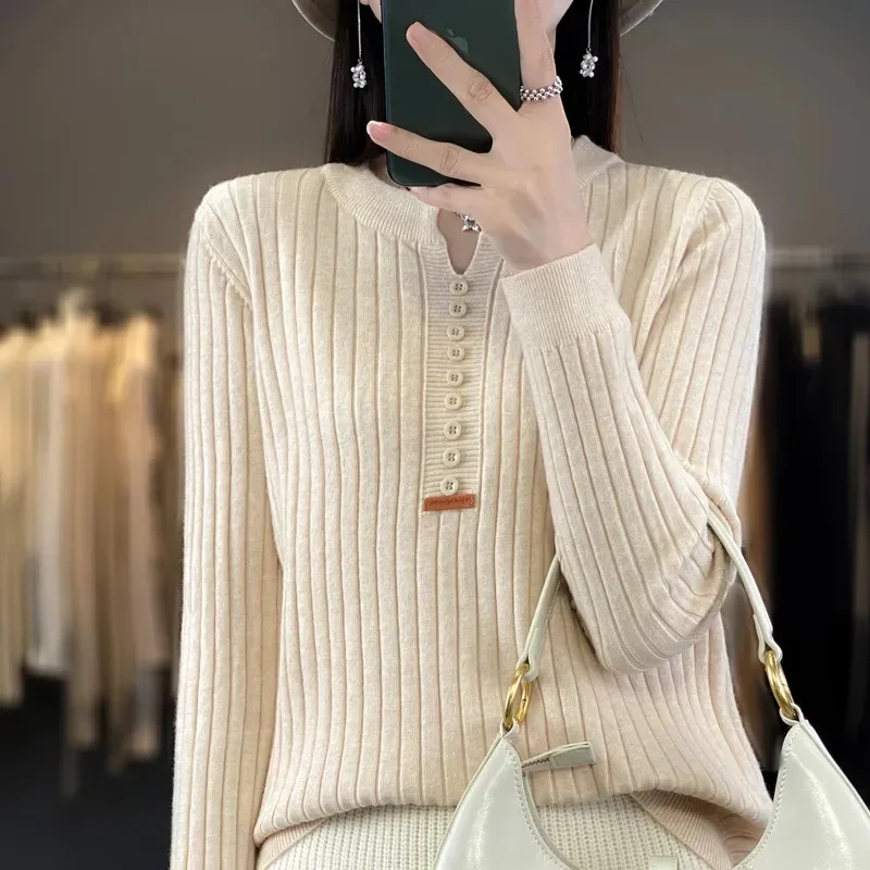 2024 Sweater Women Long Sleeve Top Knitted Pullover V-Neck Fashion Sweater Woman Winter Basic Female Clothing Soild OL Sweaters