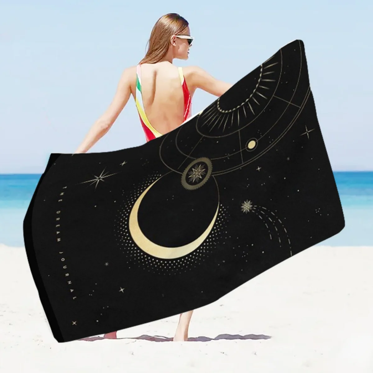 B16 Beach Towel Celestial Moon Star Print Quick Dry Soft Absorbent Bath Towel Boho Pool Sea Travel Yoga Mat