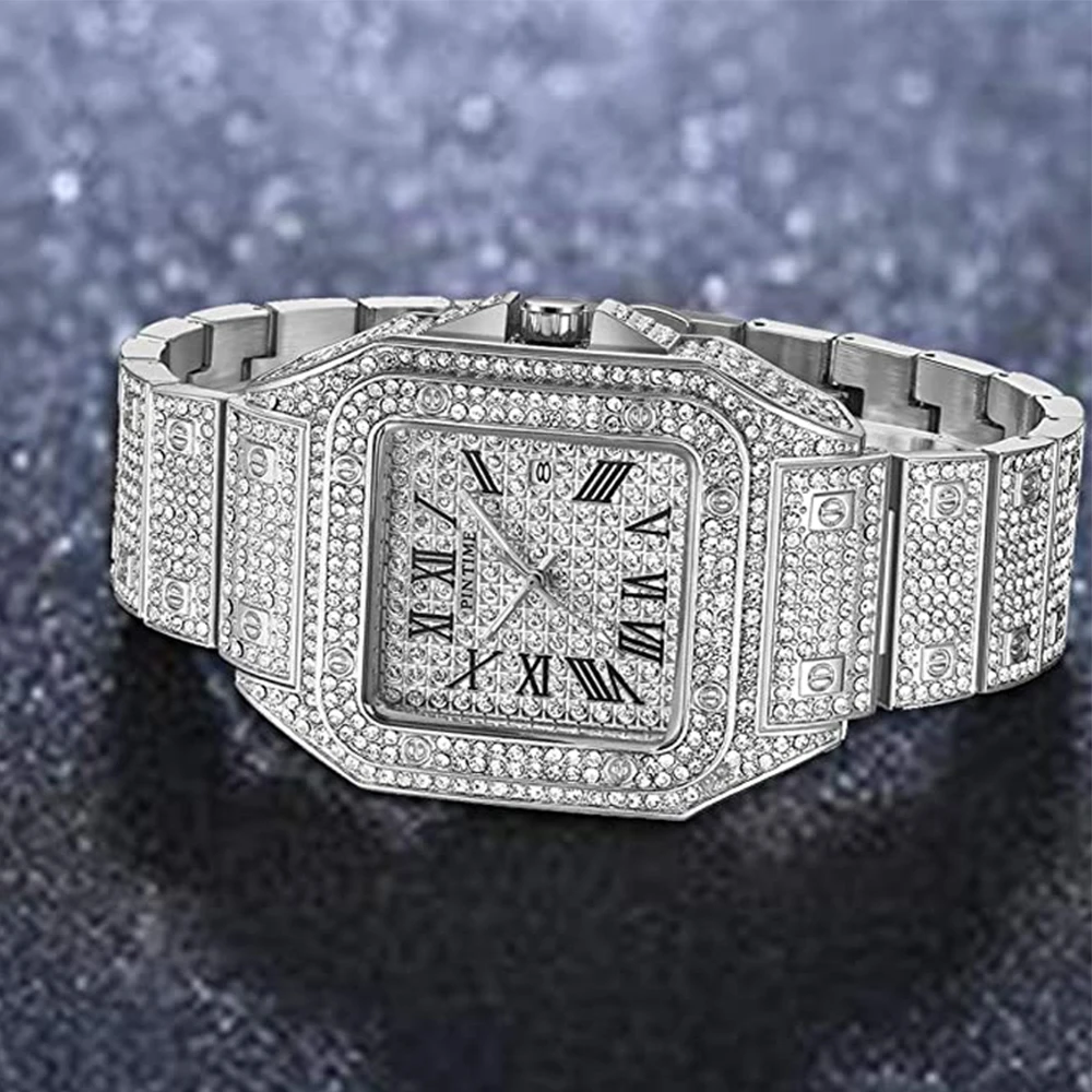 Luxury Watch for Women Waterproof 30m Iced Diamond Quartz Wristwatch Roman Luminous Dial Calendar Clock Hip Hop Reloj Para Mujer