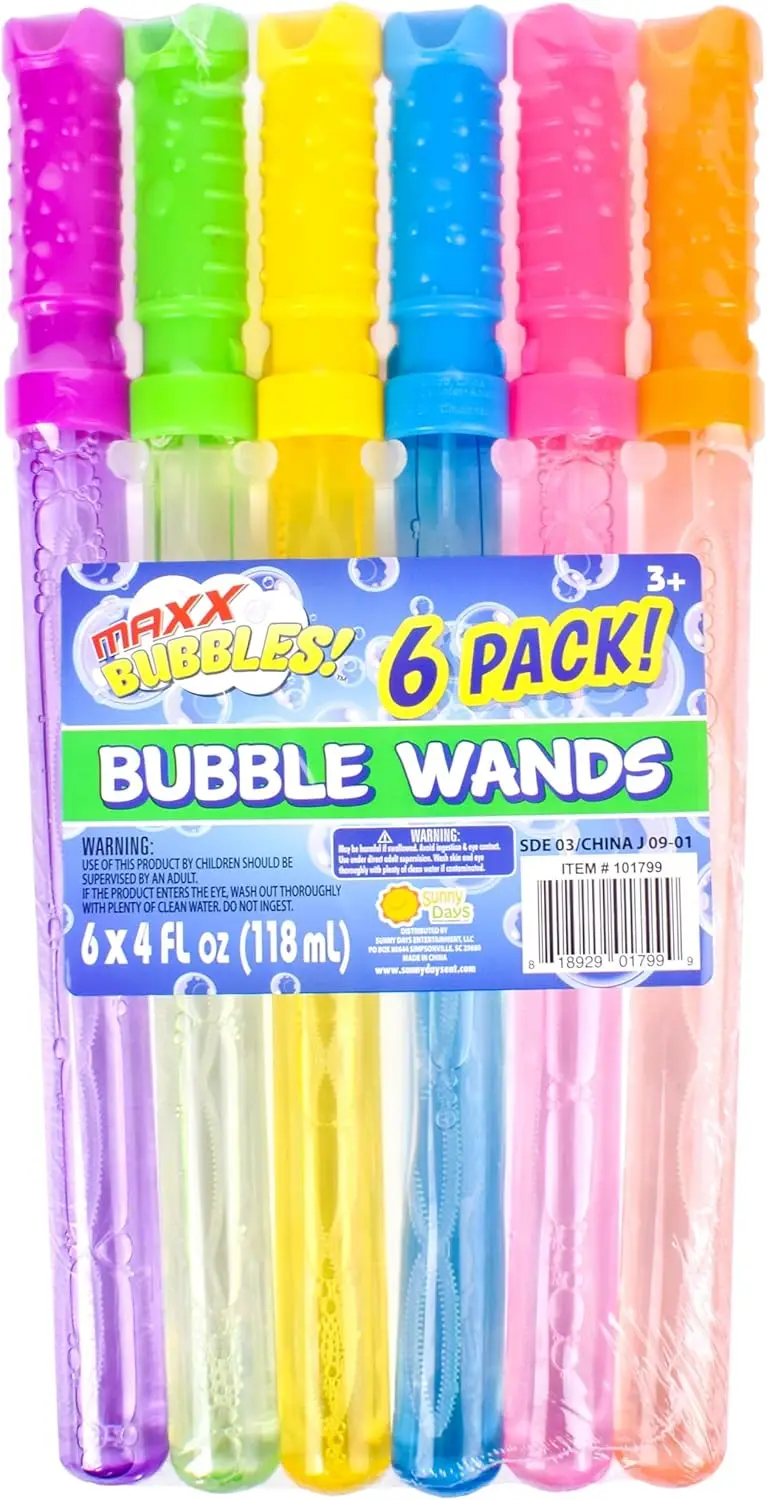 

6-Pack Jumbo Bubble Wands with 4oz Solution - Outdoor Summer Fun for Kids Birthday Parties