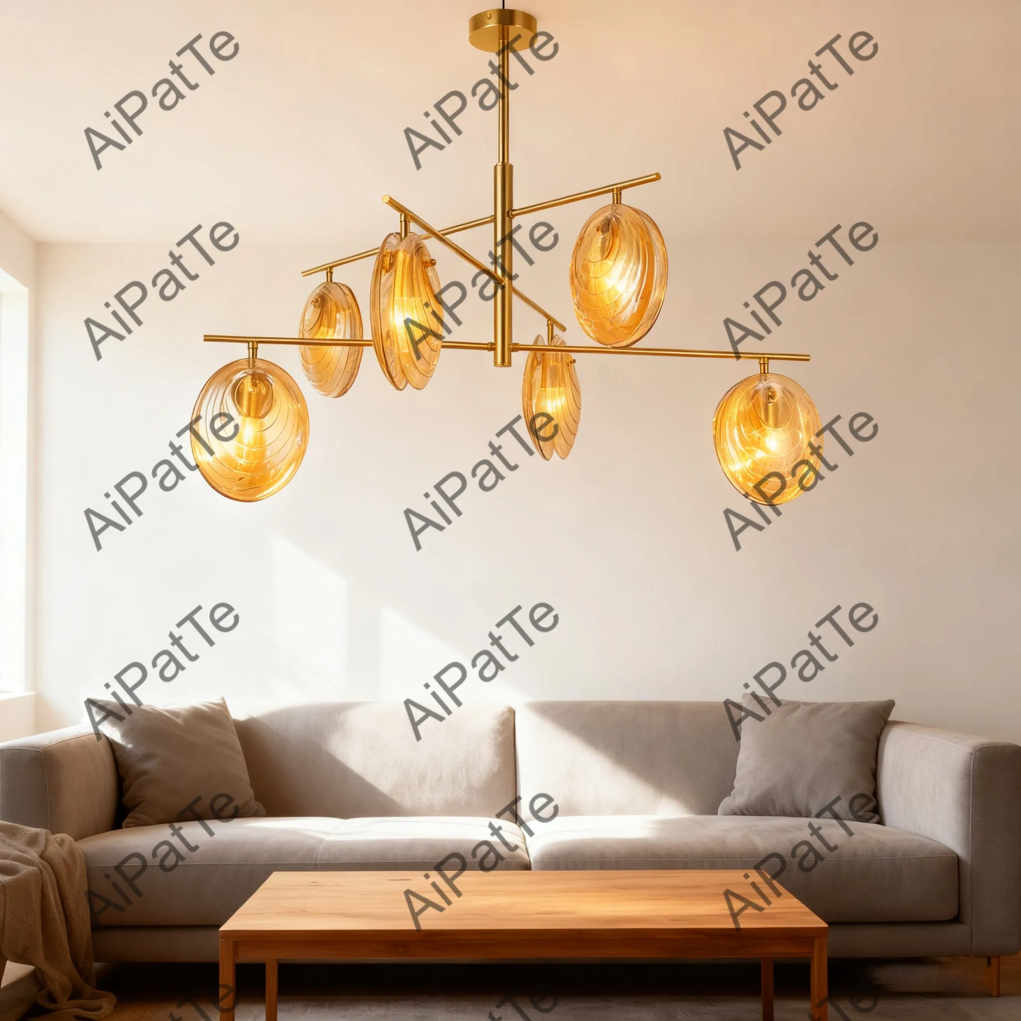 AiPatTe Modern Nordic Dimmable Chandelier 2025 New Designer Shell Shape Gold Glass Finish Adjustable