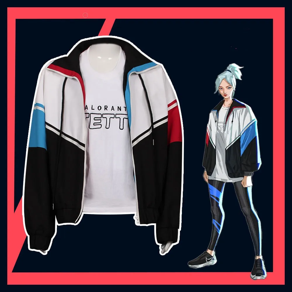 Juego Valorant Jett Cosplay disfraz peluca chaqueta blanca abrigo camiseta trajes adultos hombres mujeres Halloween carnaval traje