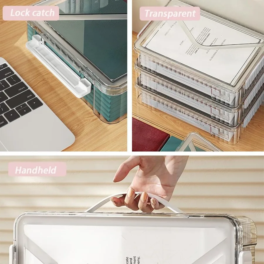 2-pack doorzichtige plastic archiefdozen met vergrendelbare deksels, stapelbare A4-opslag ‎ Witte grendels klein