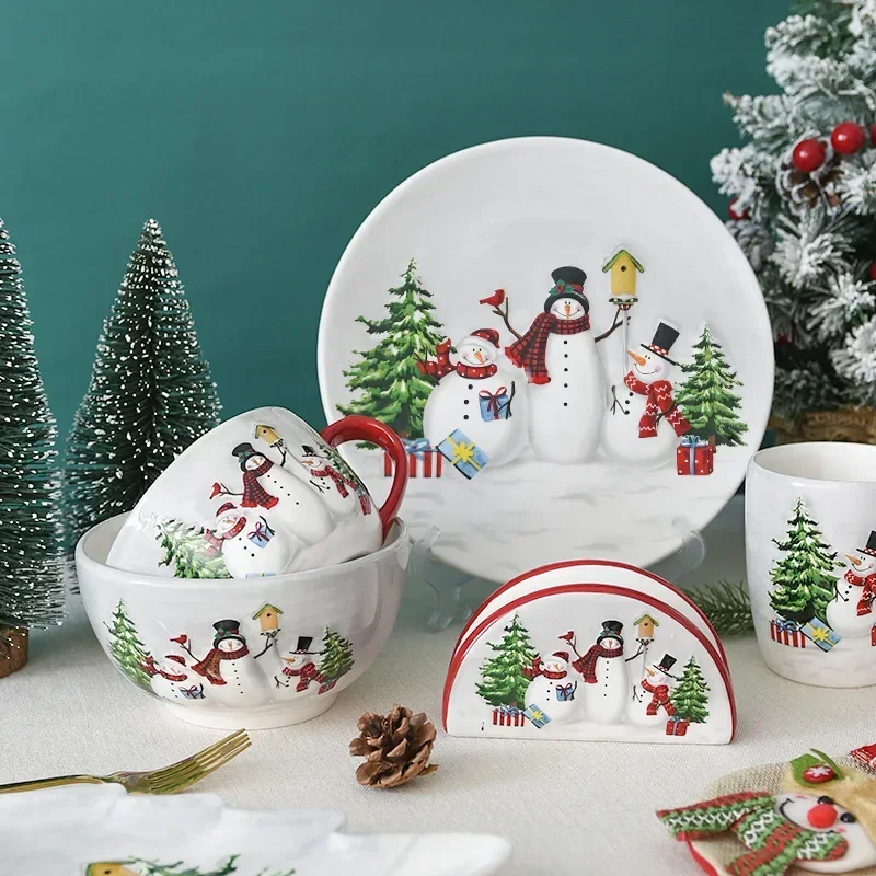 Nordic Christmas Coffee Pot Set Ceramic Cups Kitchen Kettle Christmas Decor Ceramics Coffee Tea Cups Set