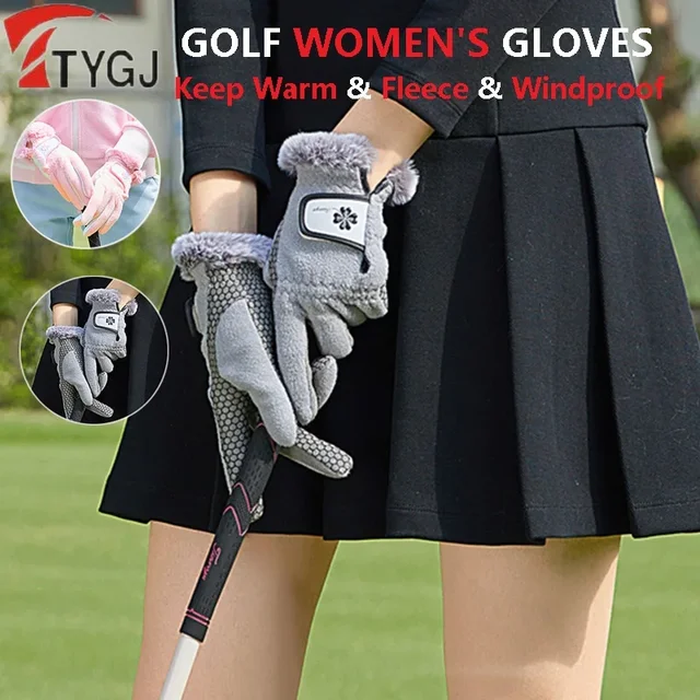 TTYGJ 1 para kobiet wiatroszczelne ciepłe rękawiczki golfowe zimowe polarowe antypoślizgowe rękawiczki dla pań odporne na śnieg eleganckie rękawiczki sportowe